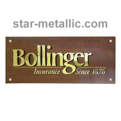 Wooden board & metal brash nameplate