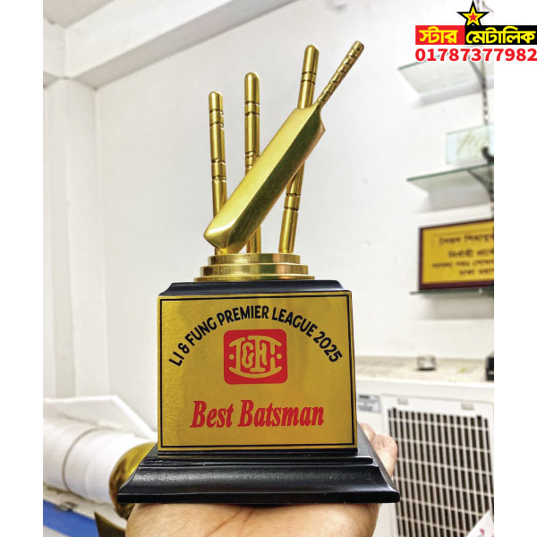 Metal brass cricket trophy